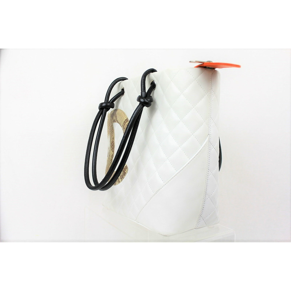 Chanel Python Cambon Tote Handbag White Black - image 2